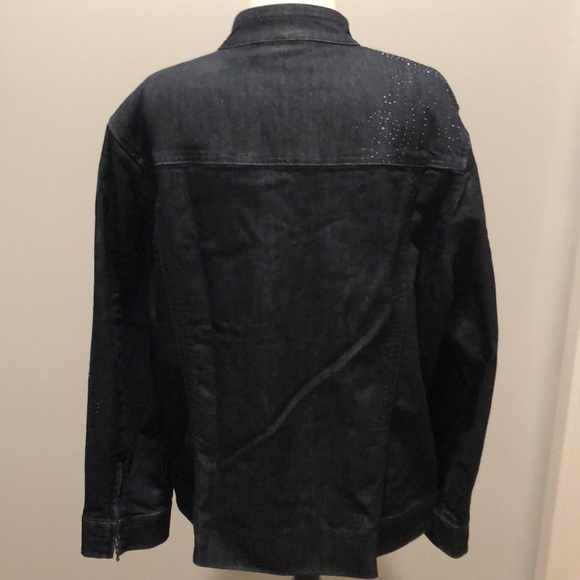 Chico’s Platinum Jean Jacket Rhinestone Embellished Size Large - Picture 15 of 16